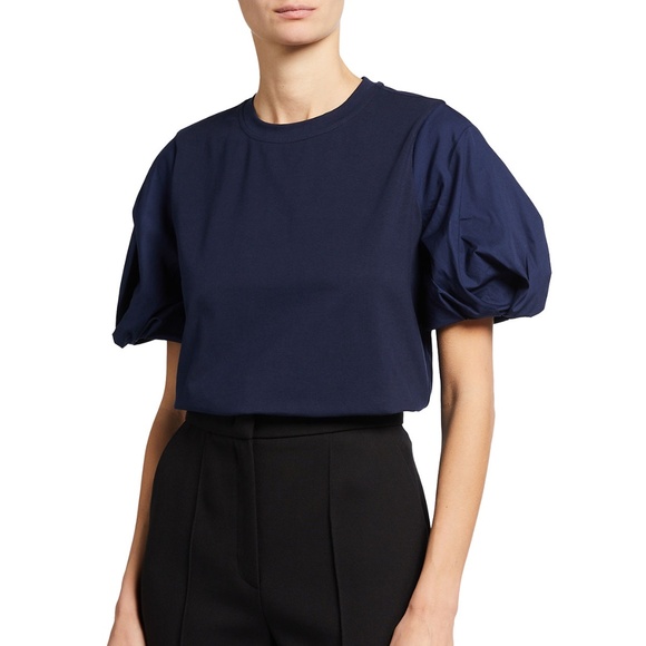 Milly Monica Jersey Poplin Combo Tee Size P Navy NWT - Picture 1 of 6